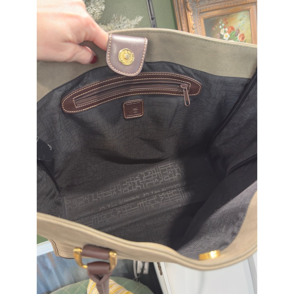 Diane von Furstenberg DVF Tan Canvas Brown Leather Trim Tote Bag Gold Logo Logo‎ - Picture 5 of 9